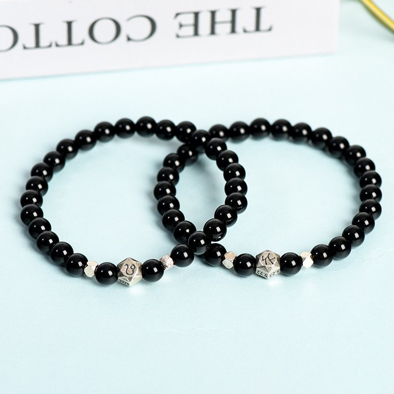 Natural Obsidian Twelve Constellations Planet Bead Bracelet